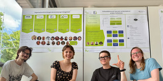 Von links nach rechts: Maik Ilmenau, Ann-Kathrin Schierok, Sabine Lauer und Alina Breitzke vor dem Poster.